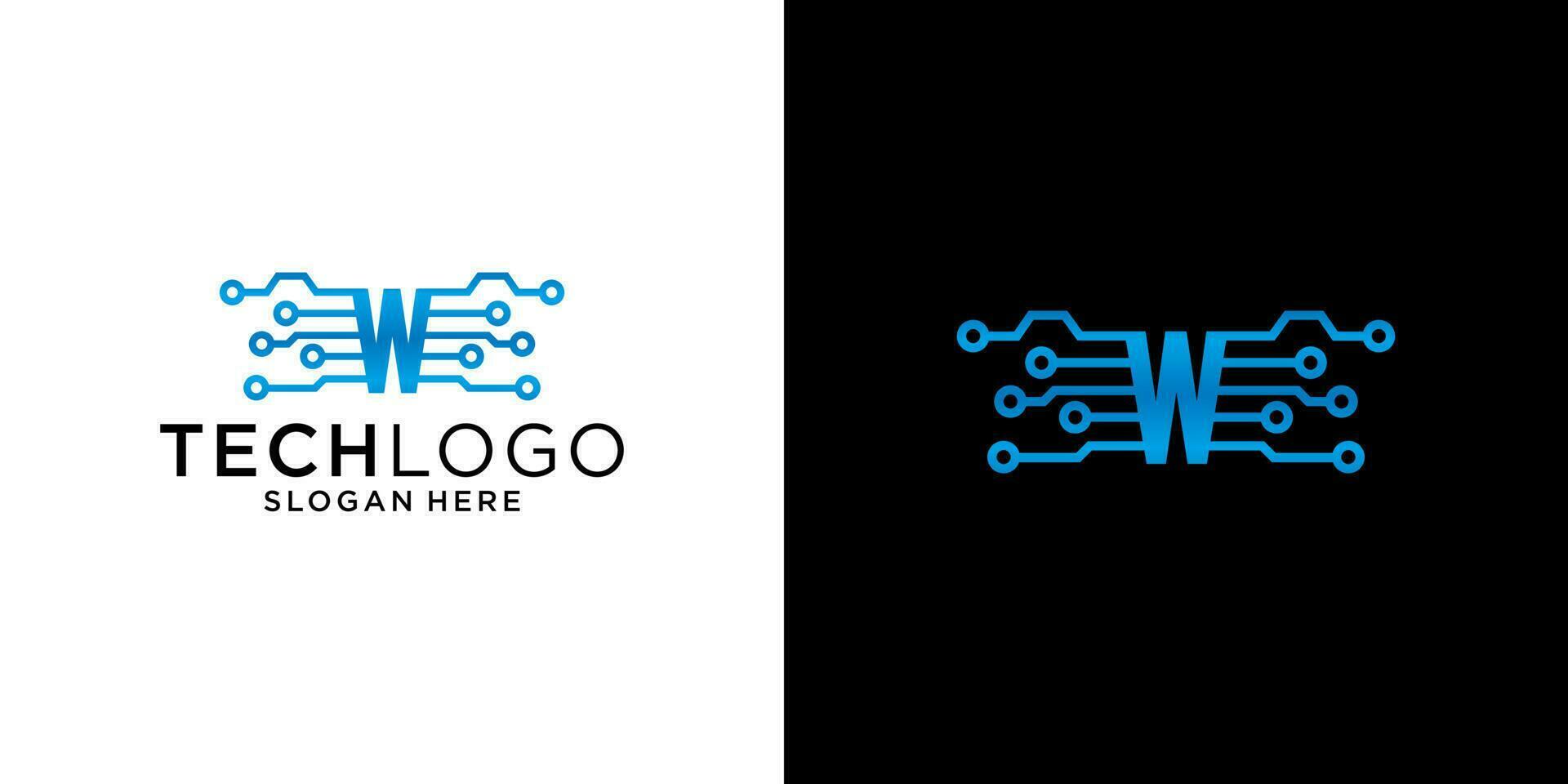 W logo technology design template vector