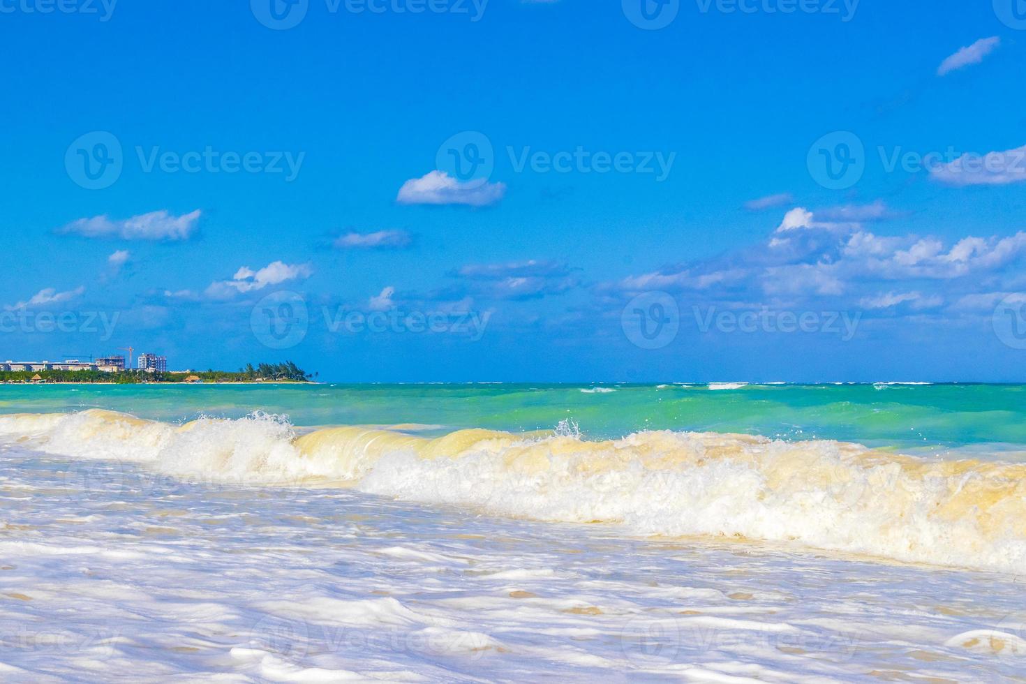 Tropical mexican beach waves turquoise water Playa del Carmen Mexico. photo