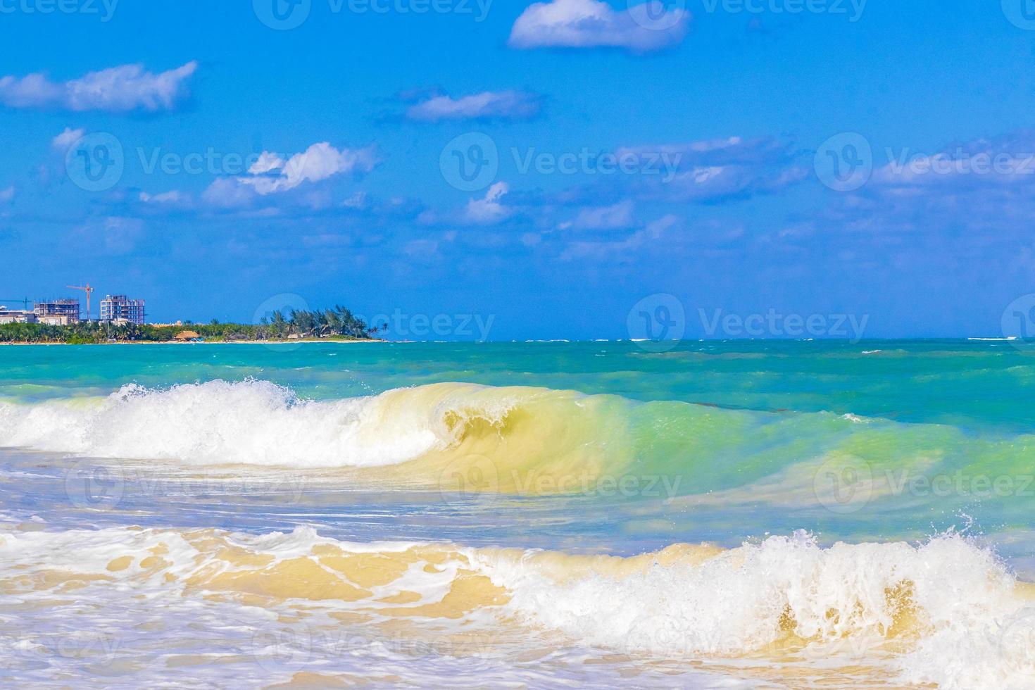 Tropical mexican beach waves turquoise water Playa del Carmen Mexico. photo