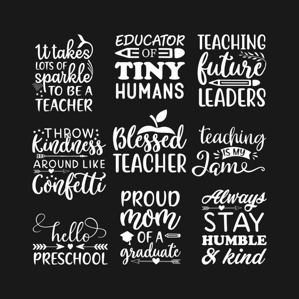 conjunto de diseño de camiseta de tipografía educativa vector