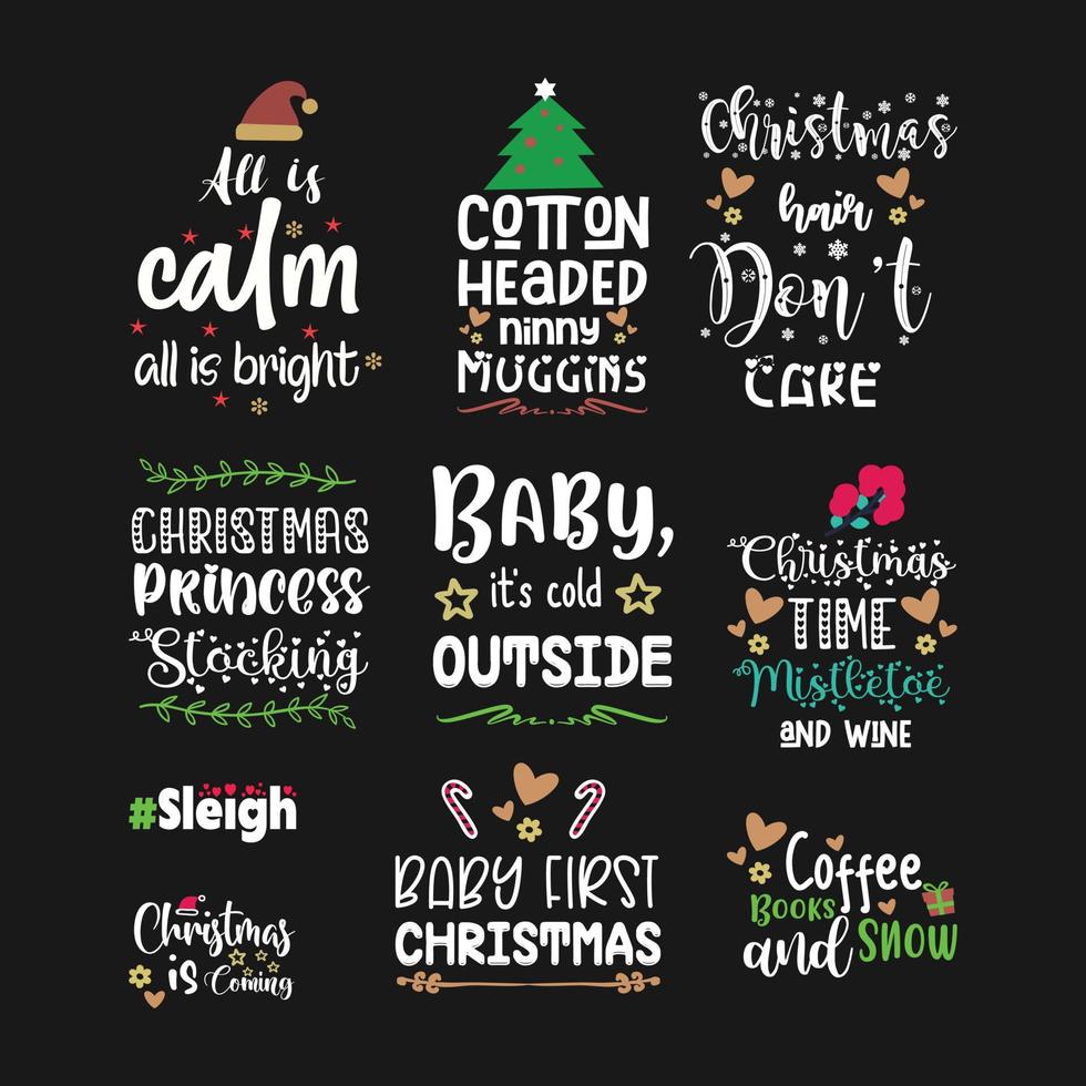 Christmas typography t-shirt design set vector