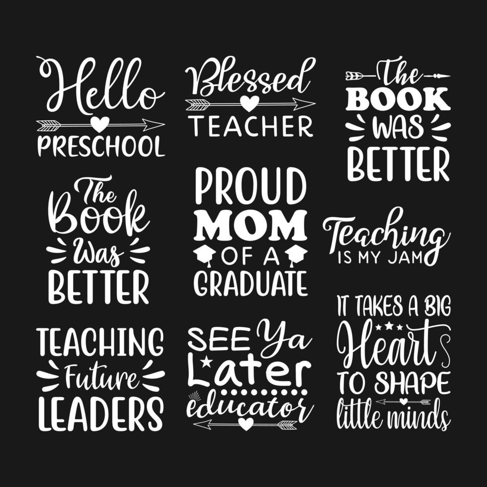 conjunto de diseño de camiseta de tipografía educativa vector