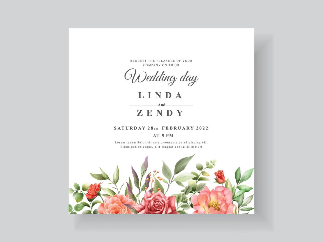 plantilla de tarjeta de invitación de boda floral hermosa y romántica vector