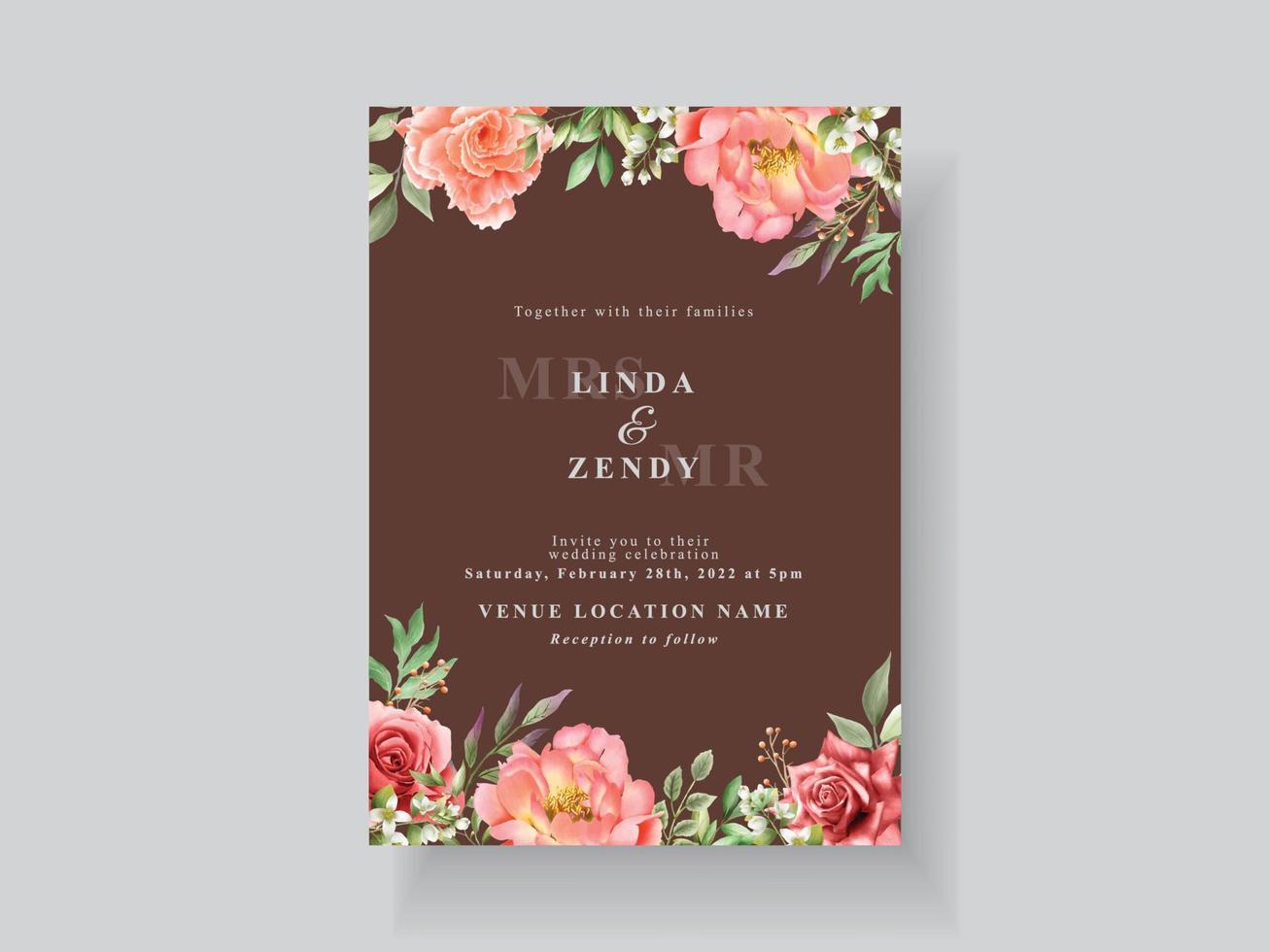 plantilla de tarjeta de invitación de boda floral hermosa y romántica vector