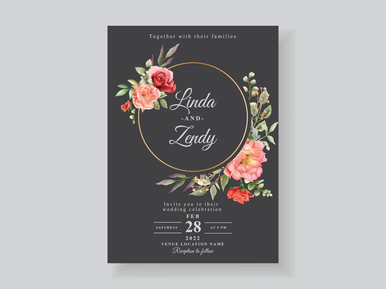 plantilla de tarjeta de invitación de boda floral hermosa y romántica vector