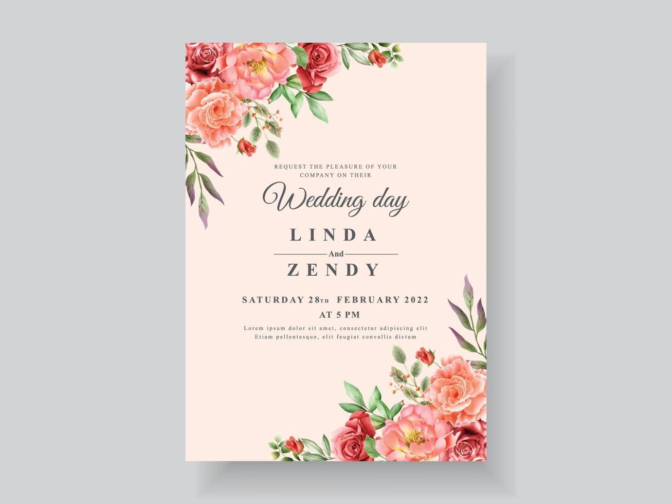 beautiful and romantic floral wedding invitation card template vector