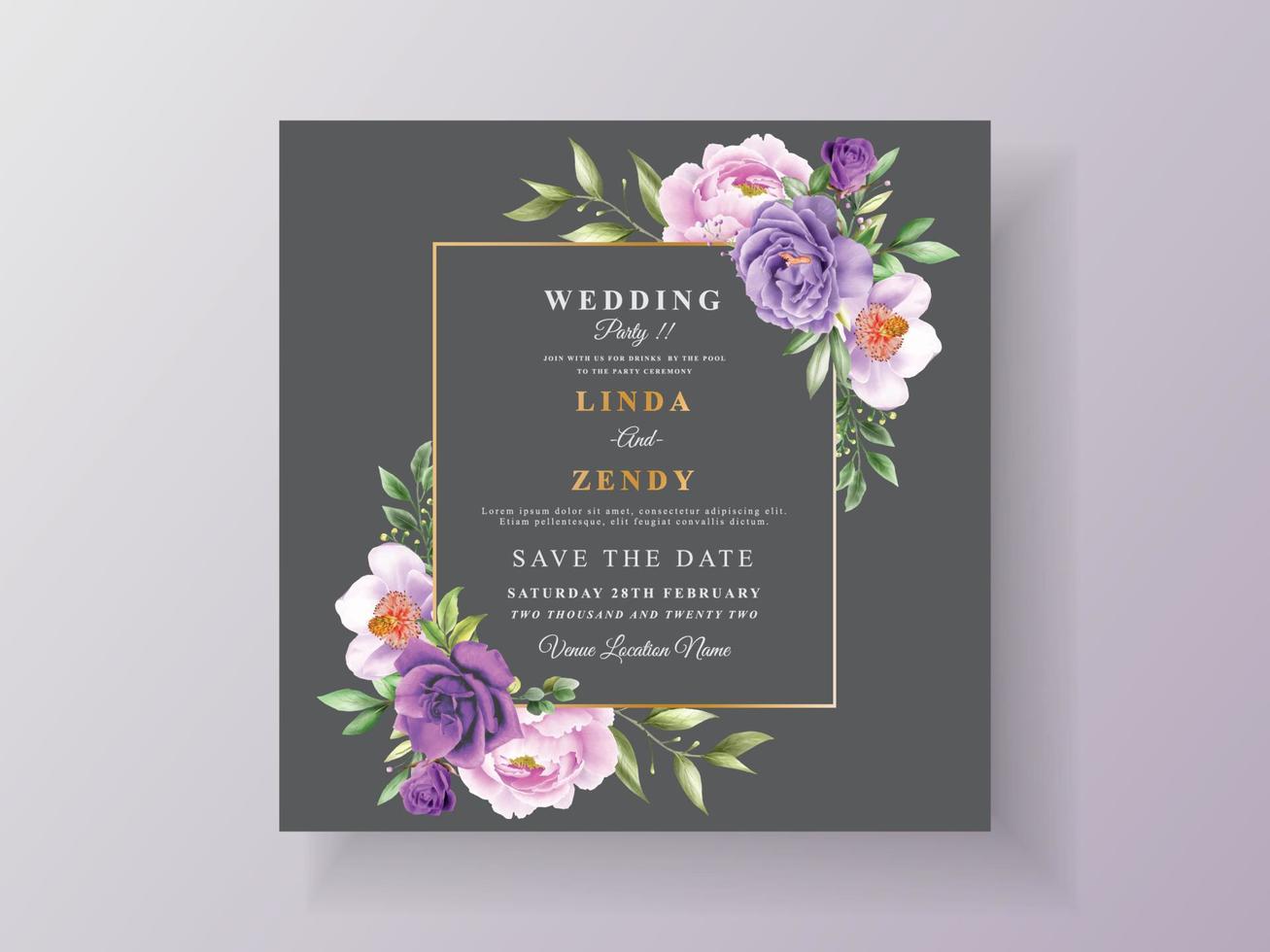 beautiful and romantic floral wedding invitation card template vector