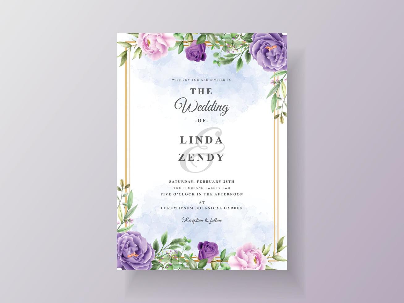 plantilla de tarjeta de invitación de boda floral hermosa y romántica vector