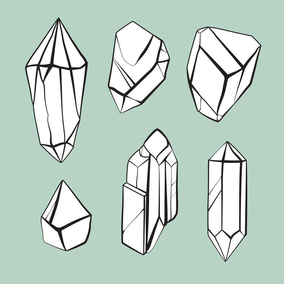 Outlined colorful precious stone set. All sizes. vector