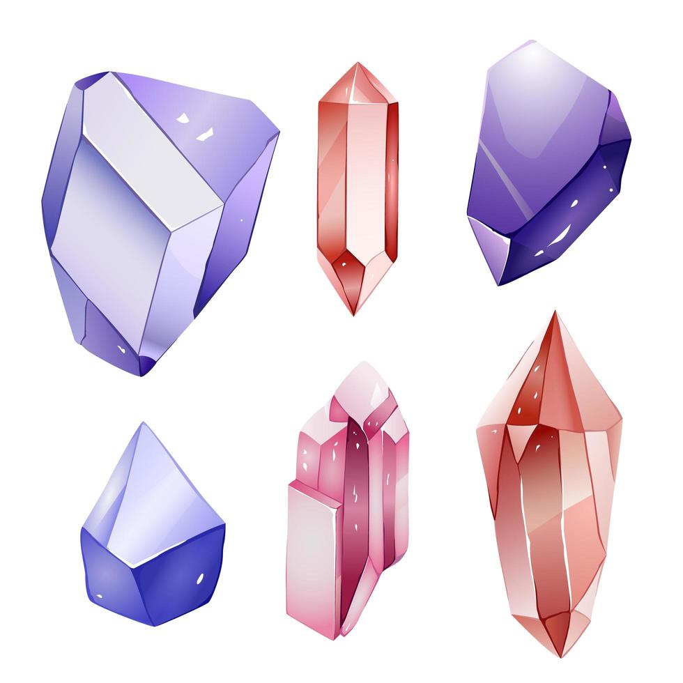 Realistic colorful precious stone set. Reflect and shadows. vector