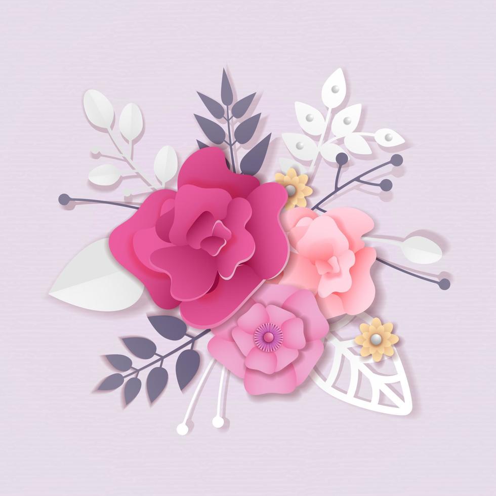 Flower bouquet of roses in paper craft style, paper cut and craft style. Vector illustration all objects are isolated