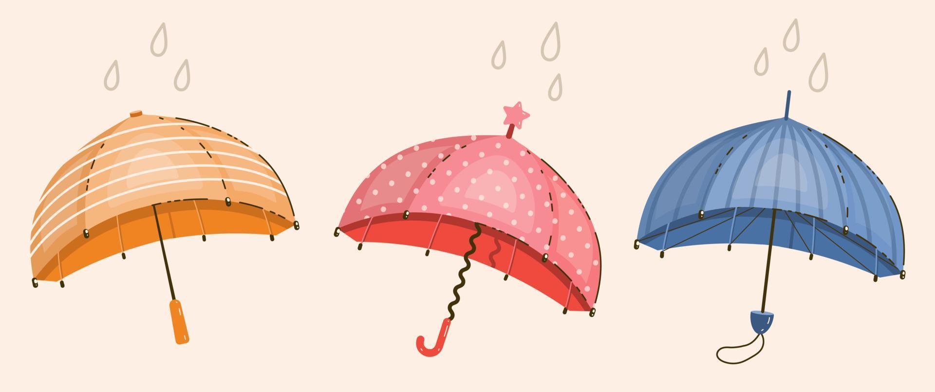 Variations Colorful stylish umbrellas in flat cartoon style. Isolated vector illustration