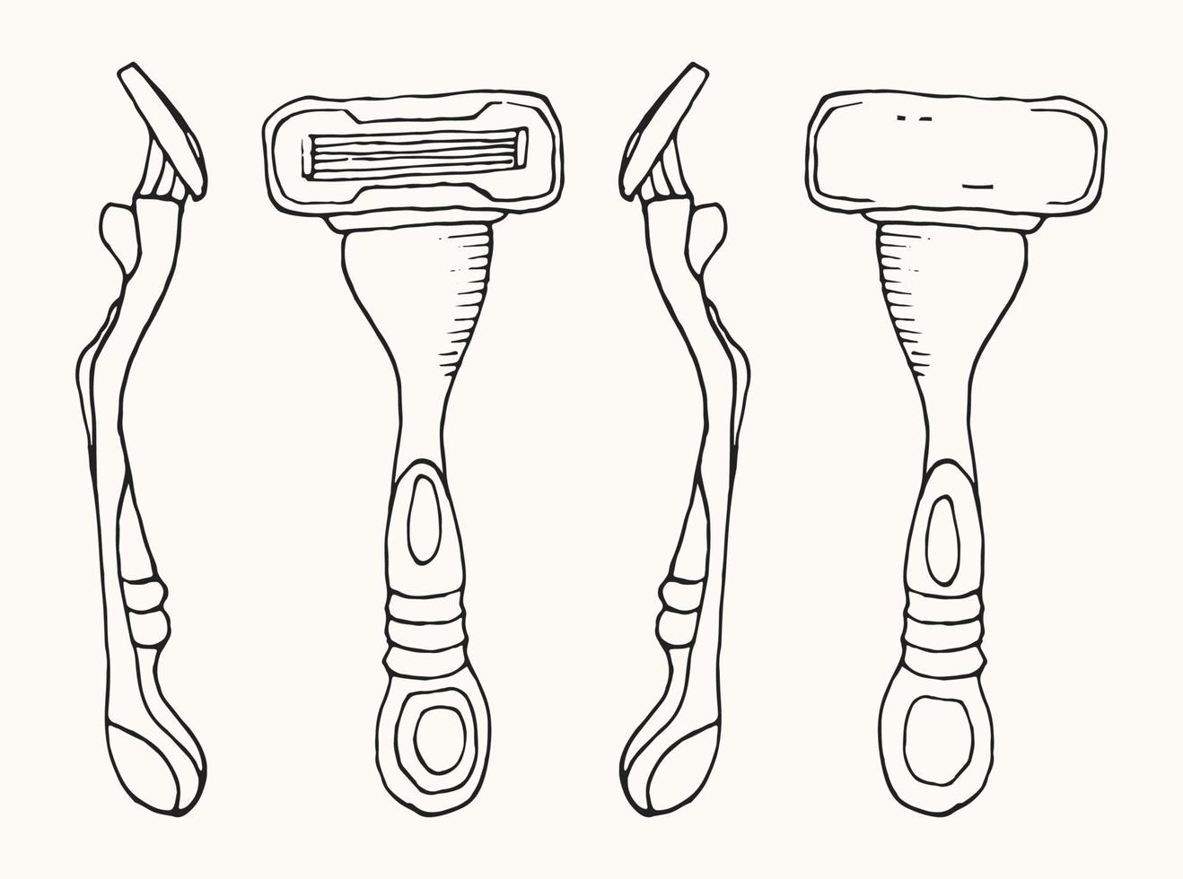 Shaving razor in different angles. Hand drawn doodle illustration vector