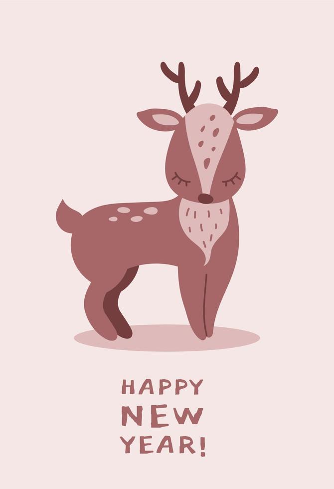 Hand drawn illustration of a cute little deer in cartoon style. Vector on white background