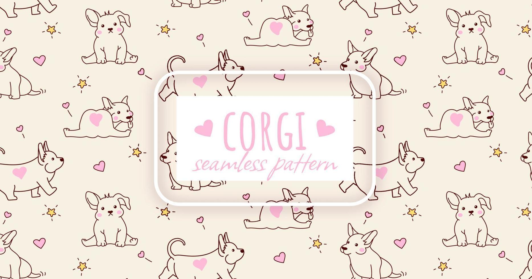 Seamless pattern with cute corgi puppy. Cute design for print. Vector