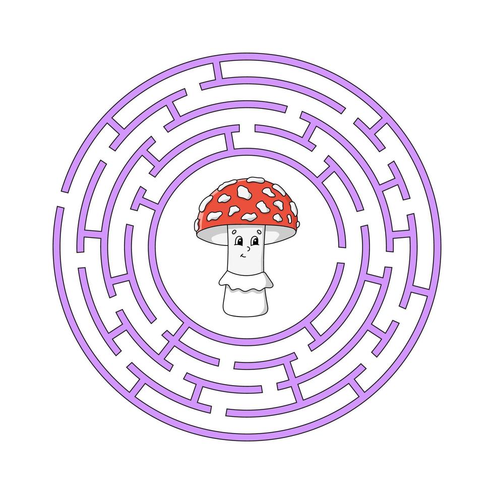 Circle maze. Game for kids. Puzzle for children. Round labyrinth conundrum. Color vector illustration. Find the right path. Education worksheet.