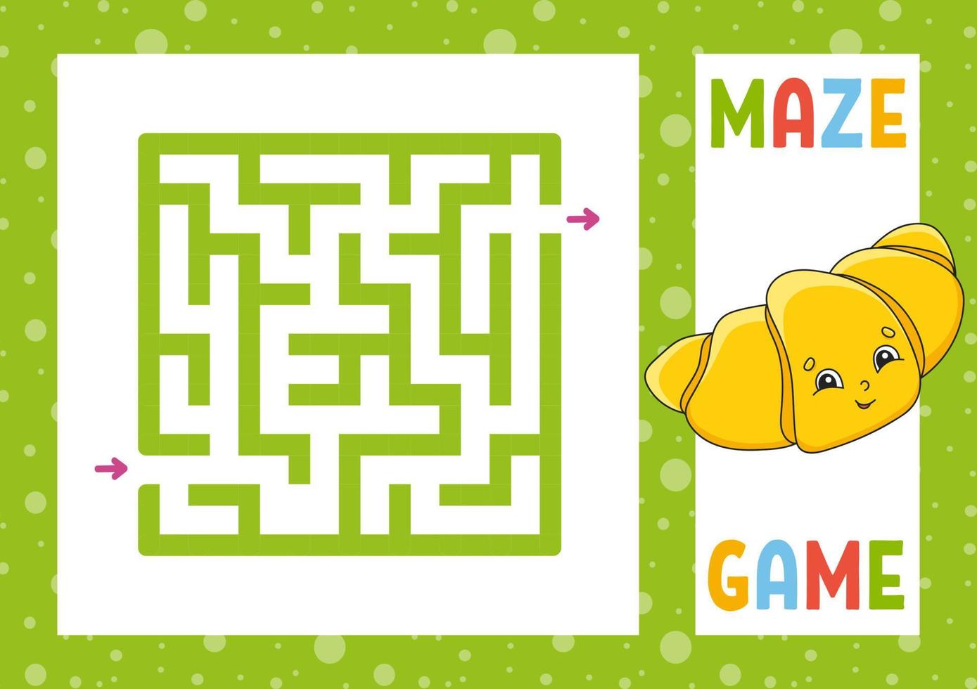 Square maze. Game for kids. Puzzle for children. Happy character. Labyrinth conundrum. Color vector illustration. Find the right path. Isolated vector illustration. Cartoon style.