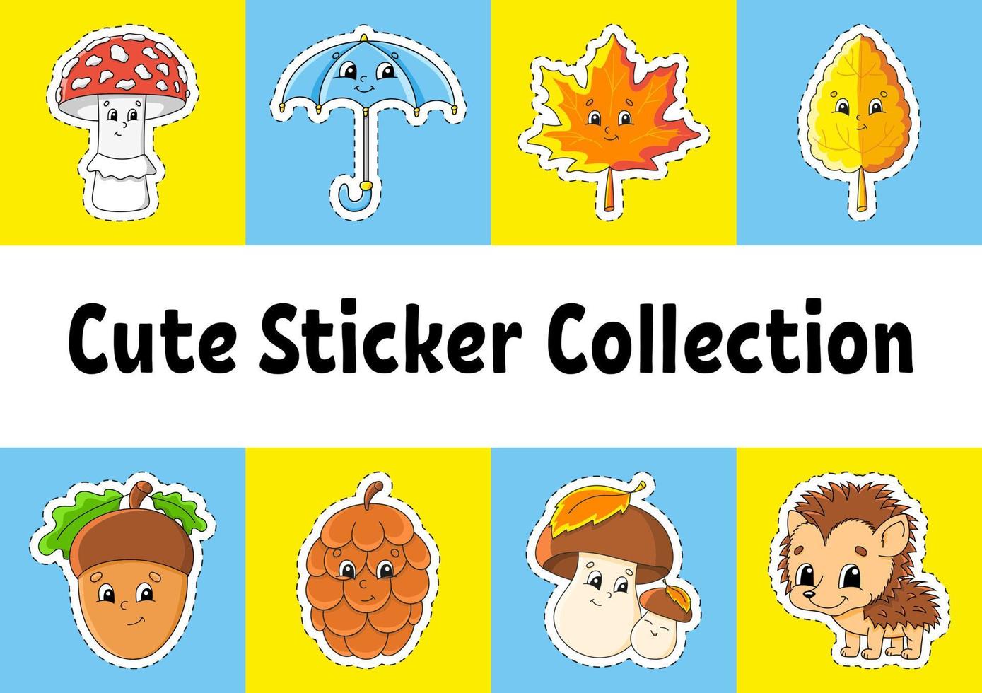 Sticker with contour. cartoon character. Colorful vector illustration. Isolated on color background. Template for your design. Autumn theme.