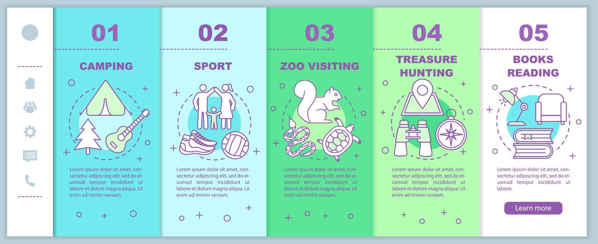 Family time together onboarding mobile web pages vector template. Zoo visiting. Responsive smartphone website interface idea with linear illustrations. Webpage walkthrough step screens. Color concept