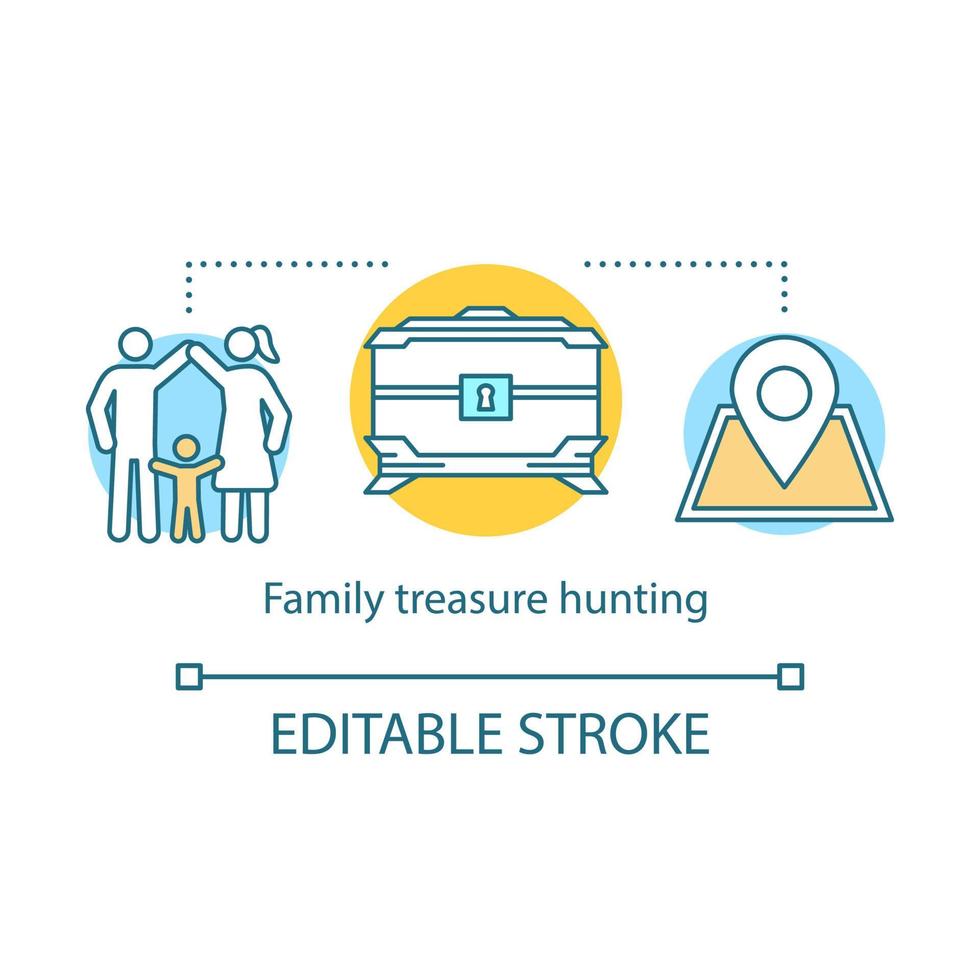 Family treasure hunting concept icon. Time together idea thin line illustration. Geocaching. Search for treasure. Searching for retrieve artifacts. Vector isolated outline drawing. Editable stroke