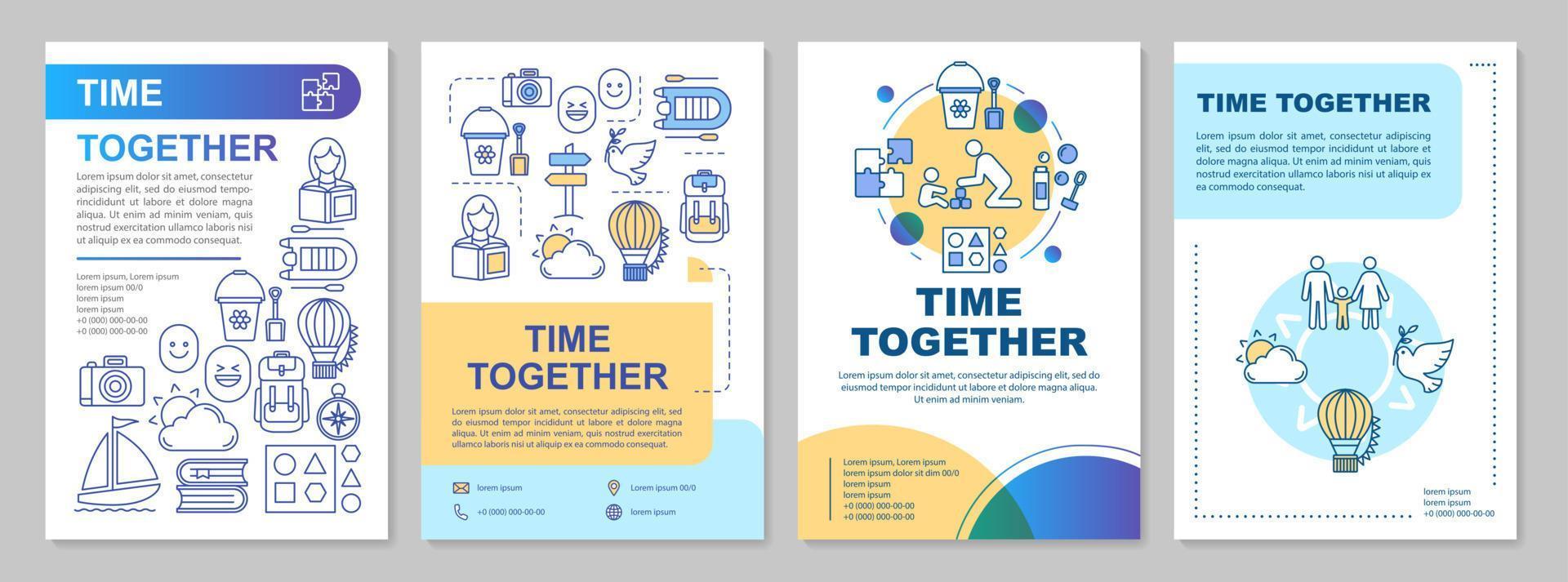Time together brochure template layout. Kids games. Walk in park. Flyer, booklet, leaflet print design with linear illustrations. Vector page layouts for magazines, annual reports, advertising posters