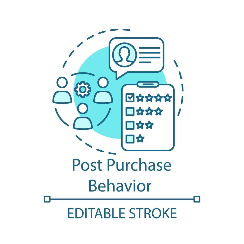 Post purchase behaviour turquoise concept icon. Feedback, customer comment, review idea thin line illustration. Rating vector isolated outline drawing. Satisfied consumer. Editable stroke