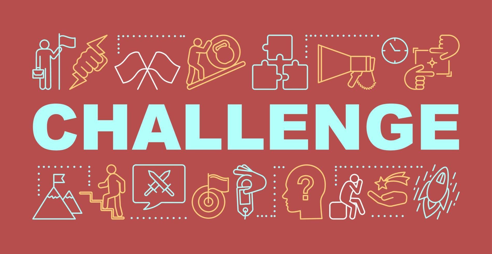 Challenge fire brick word concepts banner. Goal achievement, success