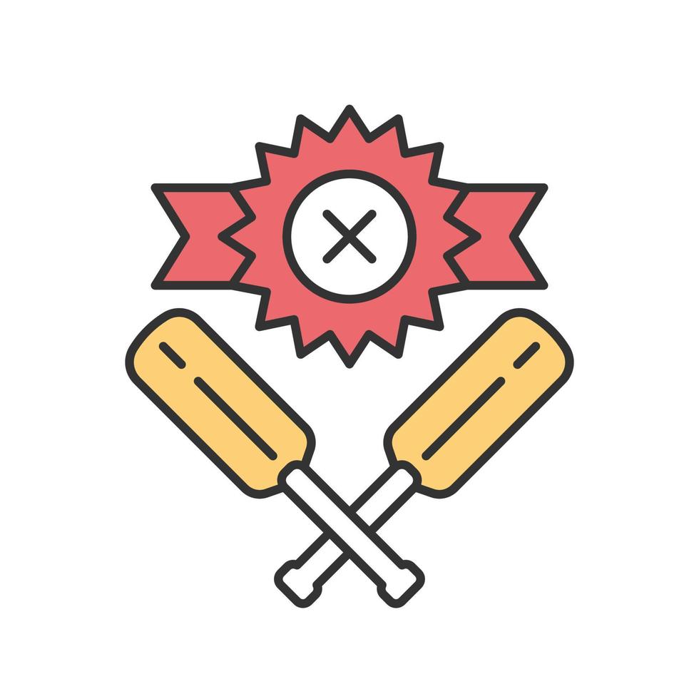 Cricket defeat color icon. Total game result. Championship loss. Loser mark, crossed bats. Game over. Team battle finished. End of play. Match draw. Sports activity. Isolated vector illustration