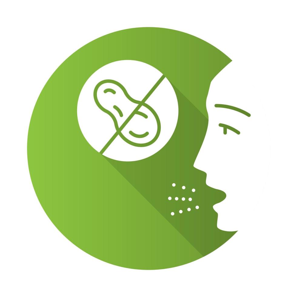 Nut allergy flat design long shadow glyph icon vector