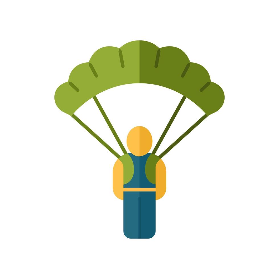 Parachute skydiver flat design long shadow color icon. Virtual video game inventory. Parachuting, skydiving. Game player, warrior, soldier with parachute. Cybersport. Vector silhouette illustration