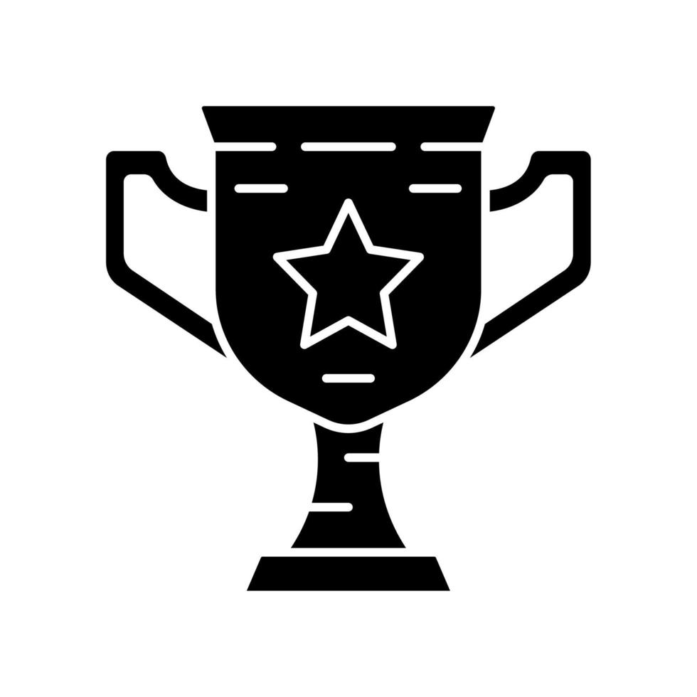 Gamer winning cup glyph icon. Virtual video game prize, award. Esports championship. Champion, winner trophy. Cybersport competition. Silhouette symbol. Negative space. Vector isolated illustration