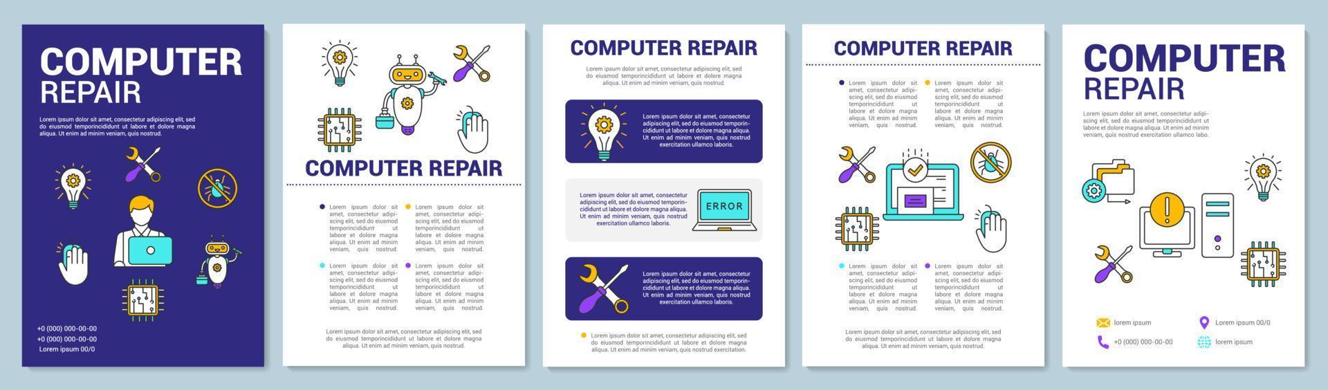 Computer repair brochure template layout. Flyer, booklet, leaflet print design with linear illustrations. Operating system reinstall. Vector page layouts for annual reports, advertising posters
