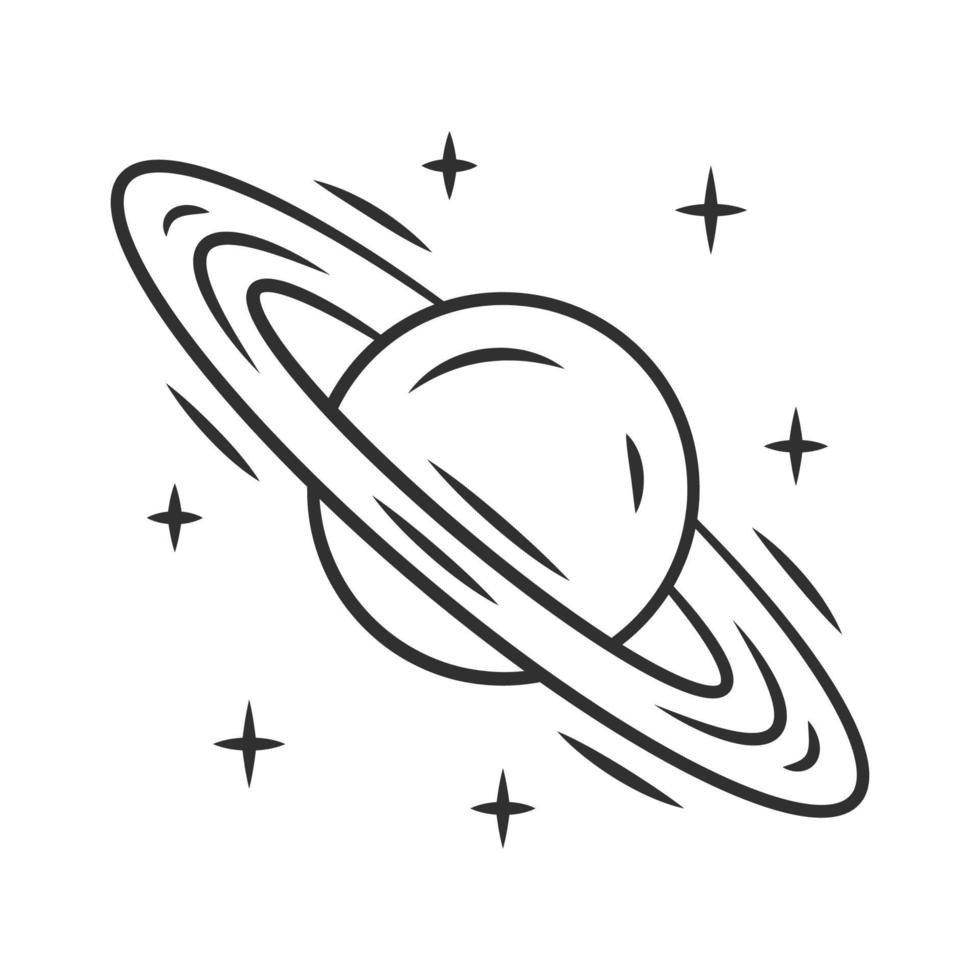 Saturn linear icon. Planet with rings. Gas giant. Planetary science. Solar system. Celestial object. Thin line illustration. Contour symbol. Vector isolated outline drawing. Editable stroke