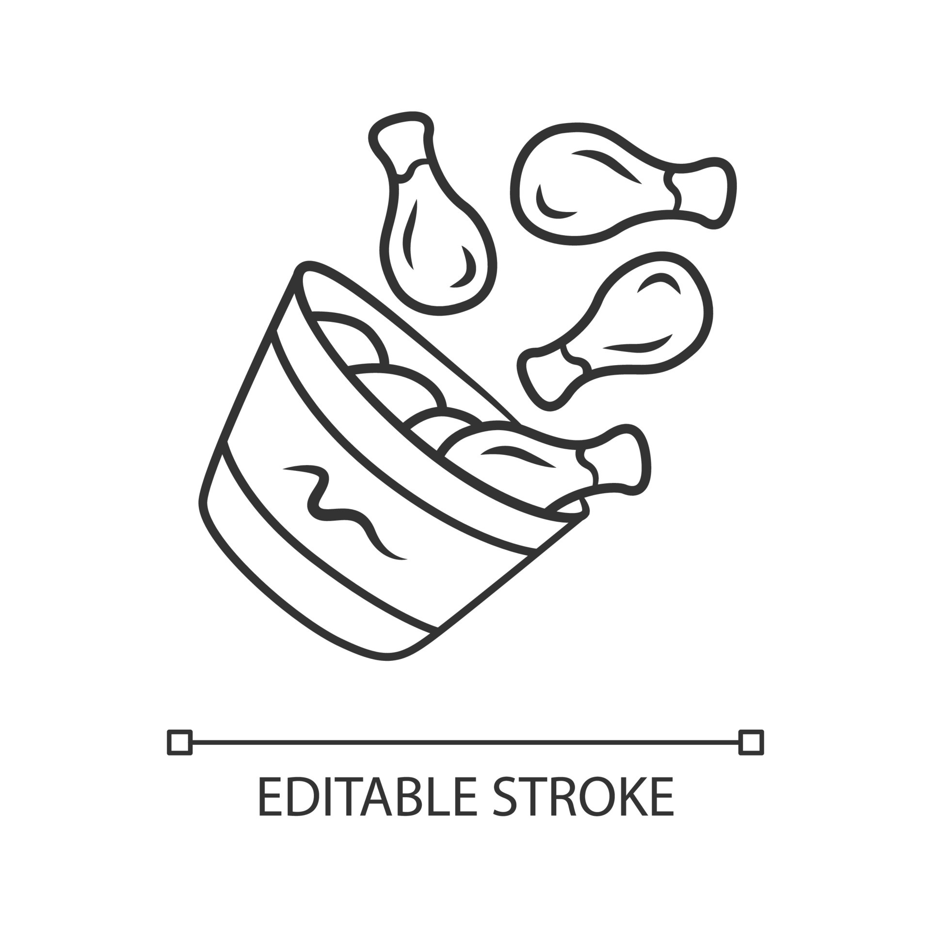 Chicken bucket linear icon. BBQ chicken drumsticks, legs. Unhealthy