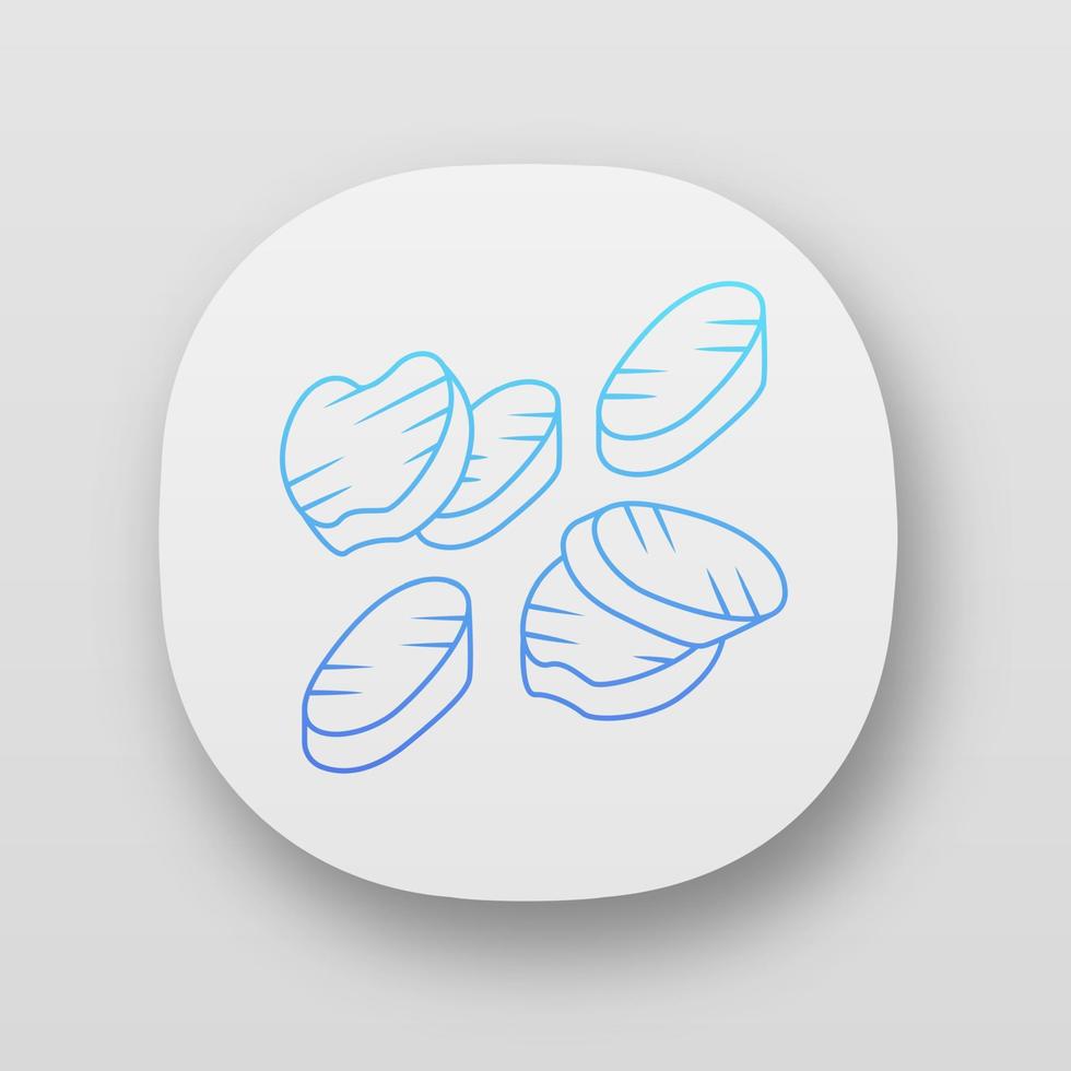 icono de la aplicación de rodajas de verduras a la parrilla. comida vegetariana asada. restaurante, menú de cafetería. barbacoa de verduras variadas. interfaz de usuario ui ux. aplicaciones web o móviles. ilustraciones vectoriales aisladas vector