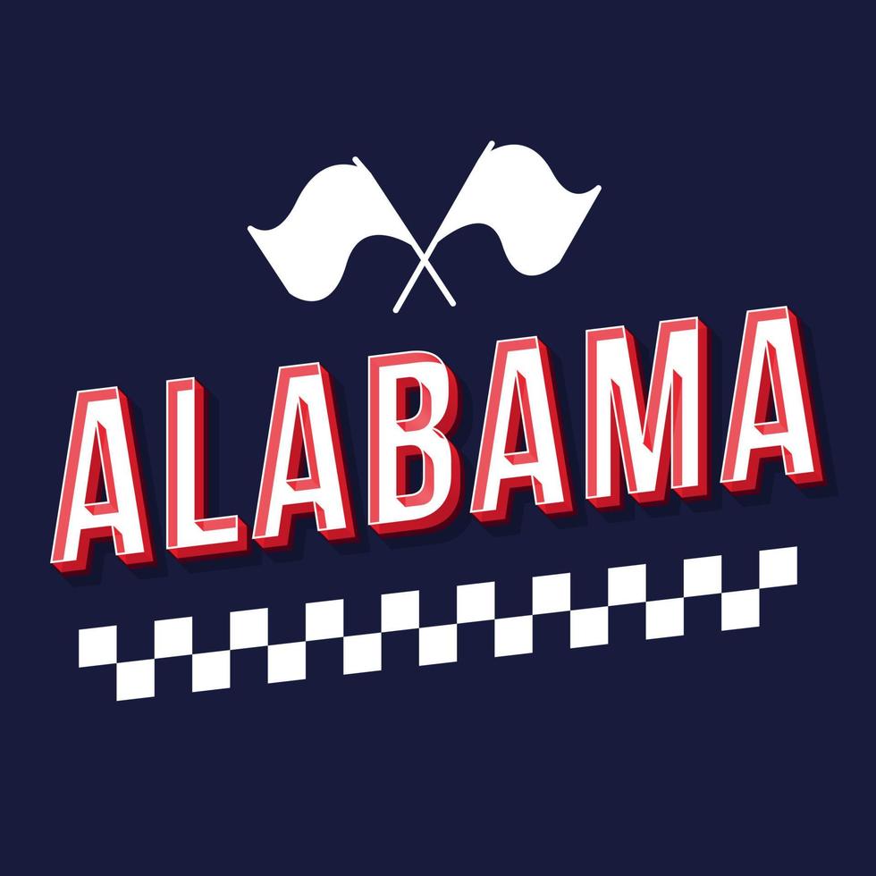 Alabama vintage 3d vector lettering. Retro bold font, typeface. Pop art stylized text. Old school style letters. 90s, 80s poster, banner, t shirt typography design. Dark blue color background