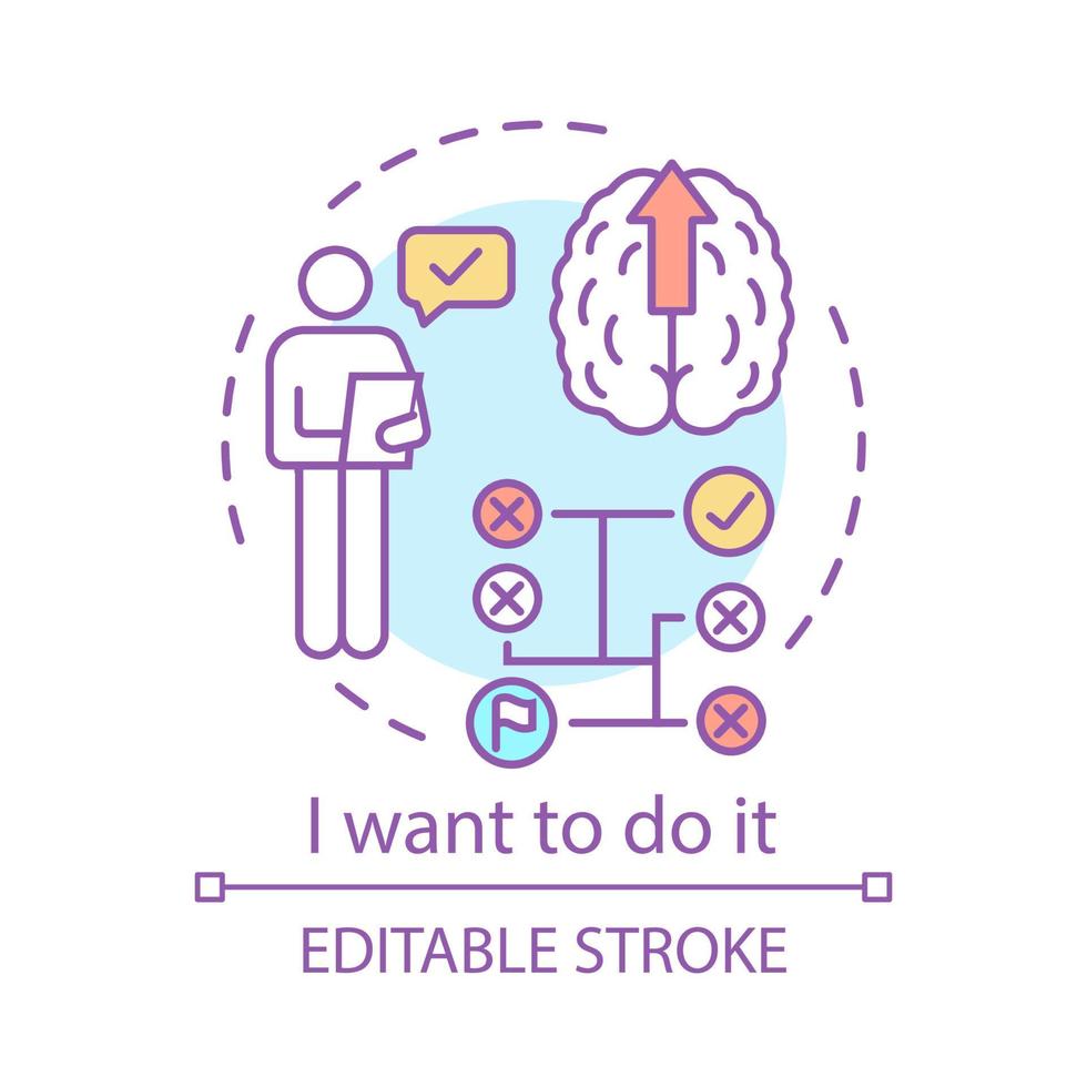 Brainstorming concept icon. Analytical thinking idea thin line illustration. I want to do it. Think freely. Brain stimulation. Solution searching. Vector isolated outline drawing. Editable stroke