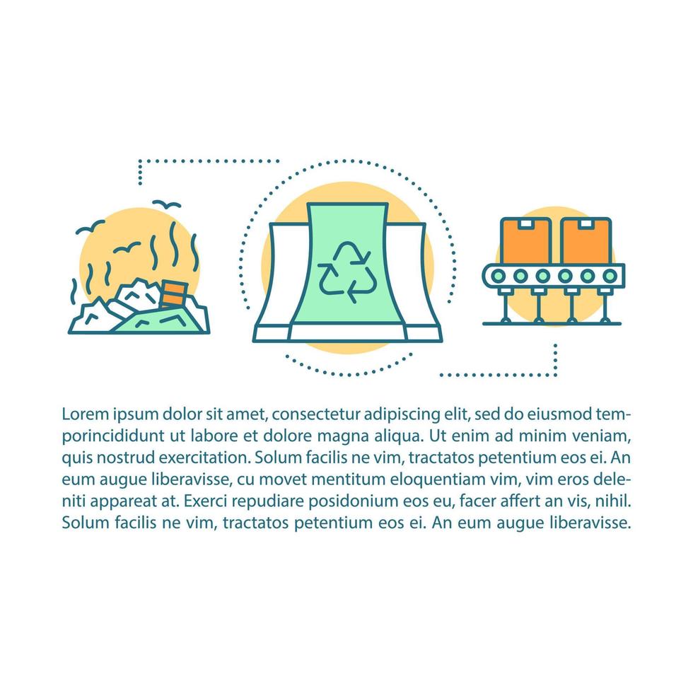 Recycling process article page vector template. Environment care, zero waste. Brochure, magazine, booklet design element with linear icons and text boxes. Print design. Concept illustrations with text