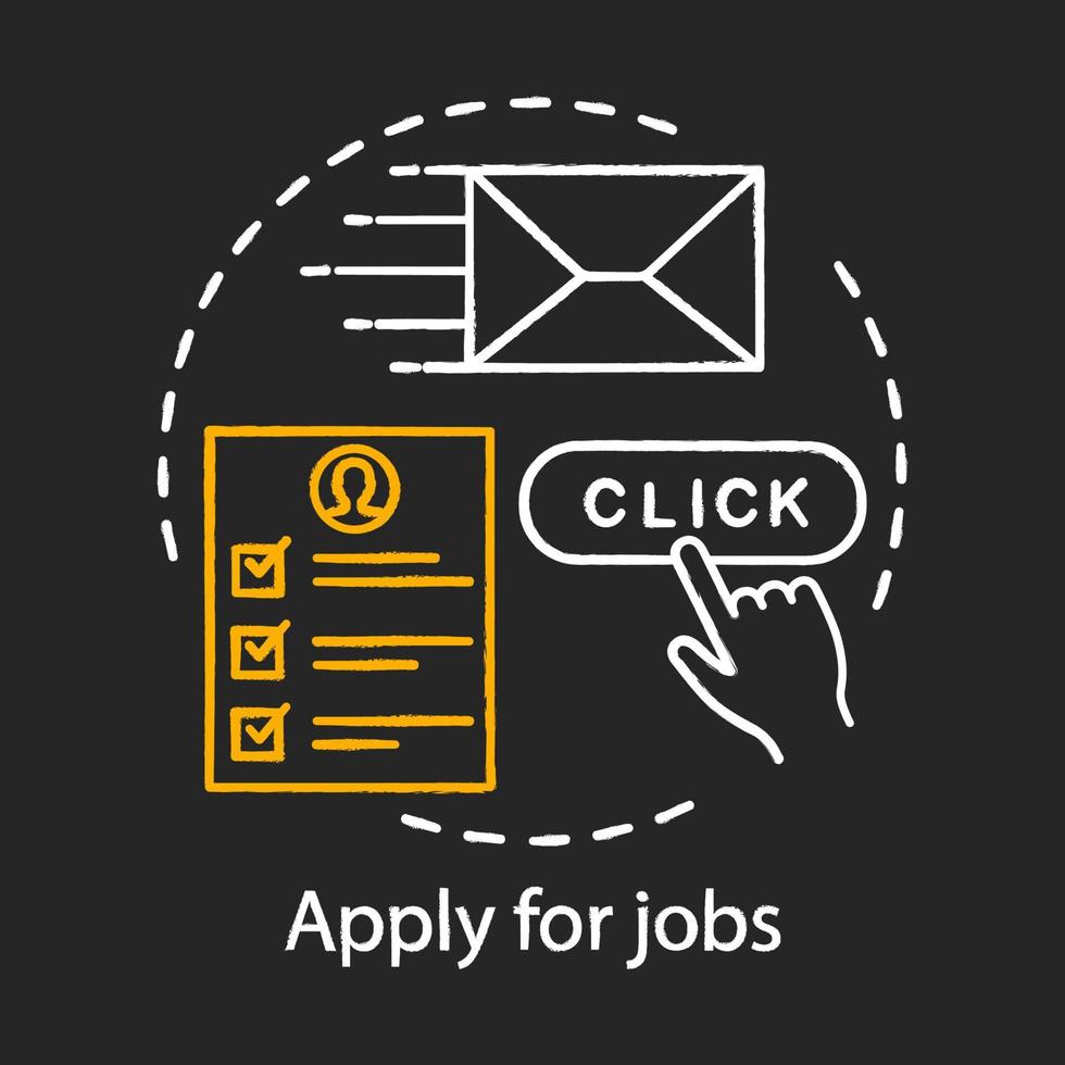 Apply for jobs concept chalk icon. Work, vacancy search idea. Job application. Headhunting, hiring. Recruitment, employment. Vector isolated chalkboard illustration