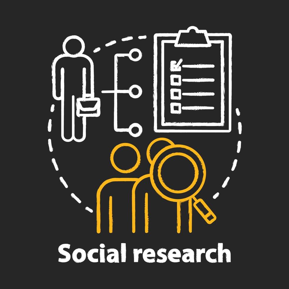 Social research chalk concept icon. Sociology idea. Sociological quantitative analysis. Social poll, survey. Candidate sourcing. Vector isolated chalkboard illustration