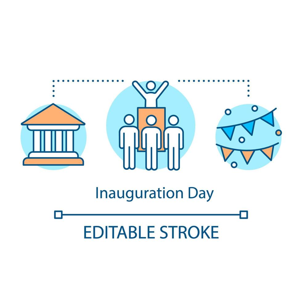 Inauguration day concept icon. Election idea thin line illustration. New president oath ceremony. Election result celebration, event. Vector isolated outline drawing. Editable stroke