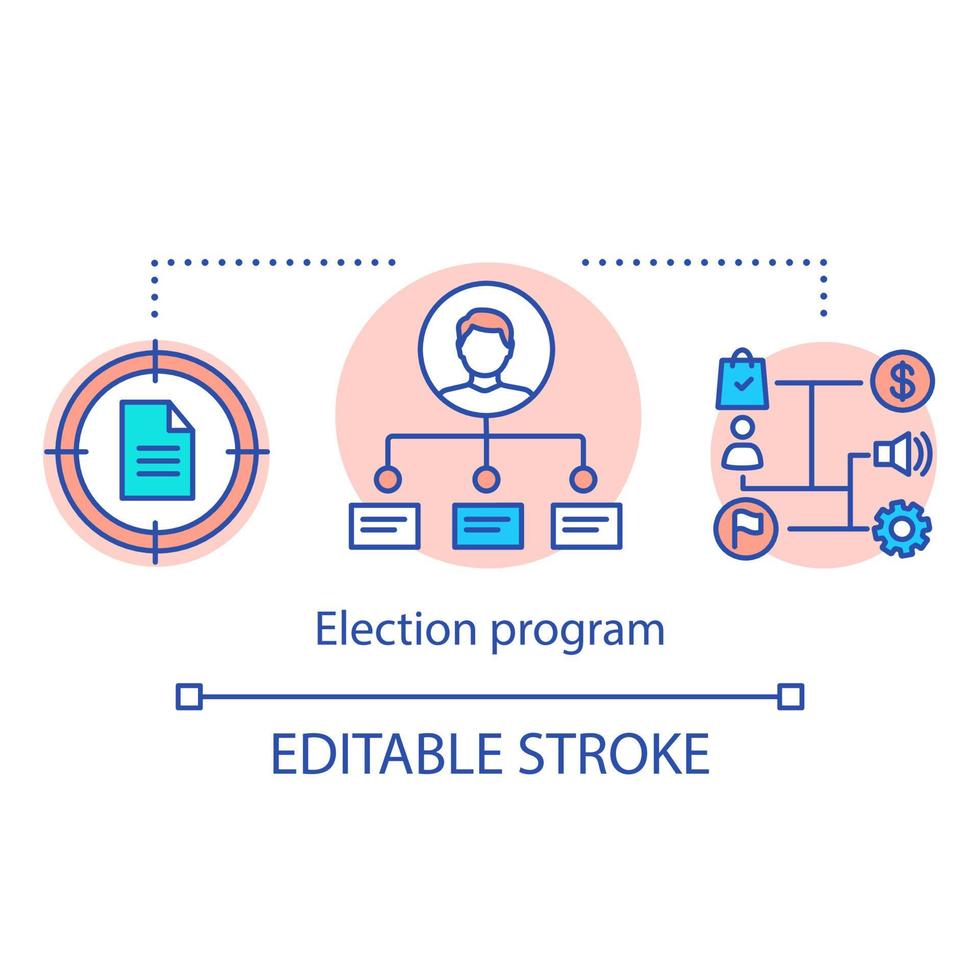 Election program concept icon. Elections idea thin line illustration. Political party, politician principles. Government development strategy. Vector isolated outline drawing. Editable stroke