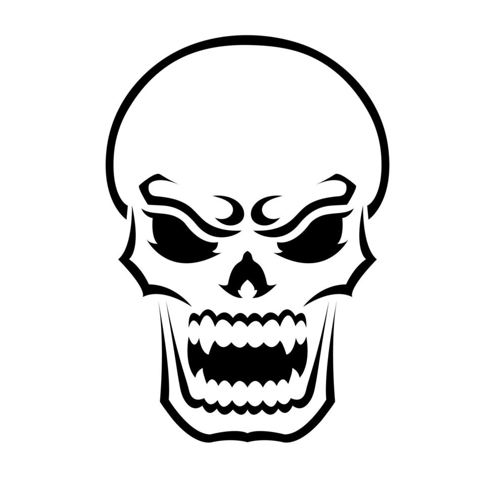 Angry skull. Outline silhouette. Design element. Vector illustration isolated on white background. Template for books, stickers, posters, cards, clothes.