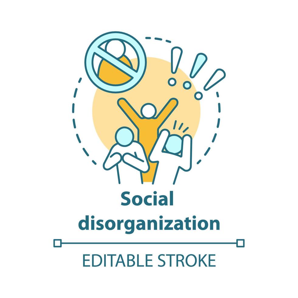 Social disorganization concept icon. Behavioral problems thin line illustration. Crimes against humanity, discrimination. Social conflicts bullying. Vector isolated outline drawing. Editable stroke