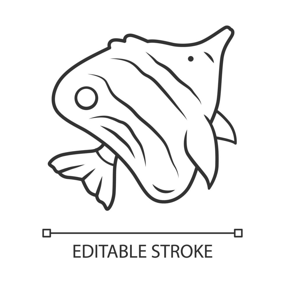 Butterflyfish linear icon. Swimming fish. Marine aquarium. Exotic fish species, ocean fauna. Sea inhabitant. Thin line illustration. Contour symbol. Vector isolated outline drawing. Editable stroke
