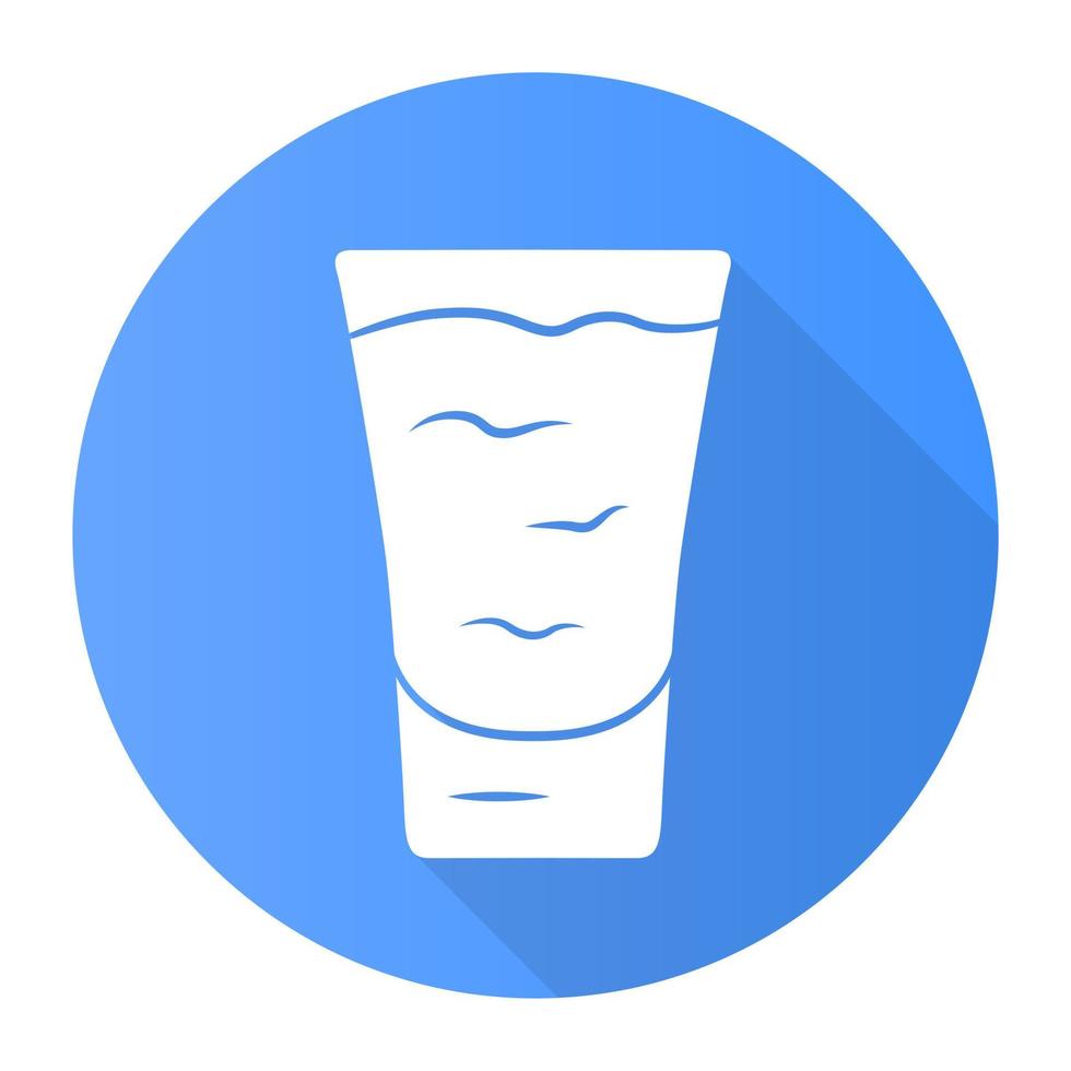 Shot blue flat design long shadow glyph icon. ocktail in glass. Alcoholic drink. Tumbler with shooter. Beverage for party, celebration. Mix for fast consumption. Vector silhouette illustration