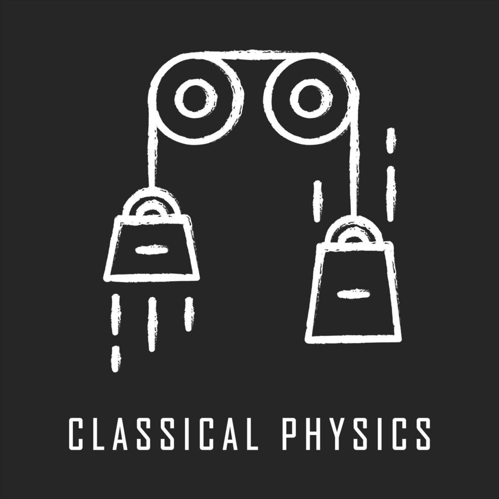 Classical physics chalk icon. Laws of motion and gravitation. Mechanical energy. Theoretical kinematics physical experiment. Basis of classical mechanics. Isolated vector chalkboard illustration