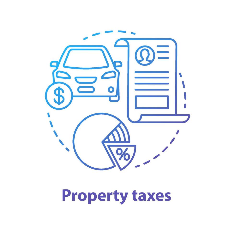 Property taxes blue concept icon. Tax on value of possessions idea thin line illustration. Real estate, automobile ad-valorem taxation. Goods percent share deduction. Vector isolated outline drawing