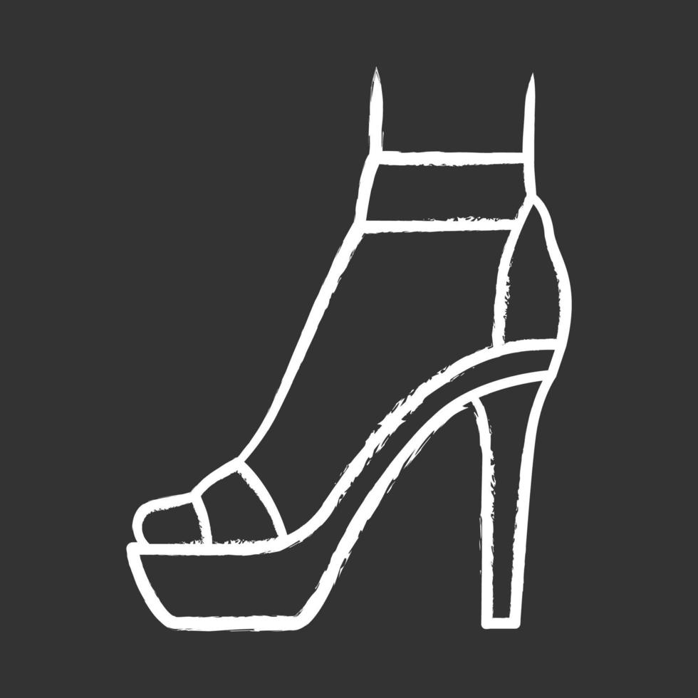 icono de tiza de tacones altos con correa en el tobillo. diseño de calzado con estilo de mujer. zapatos de tacón de aguja femeninos, sandalias de verano modernas de lujo. accesorio de ropa elegante de moda. ilustración de pizarra de vector aislado