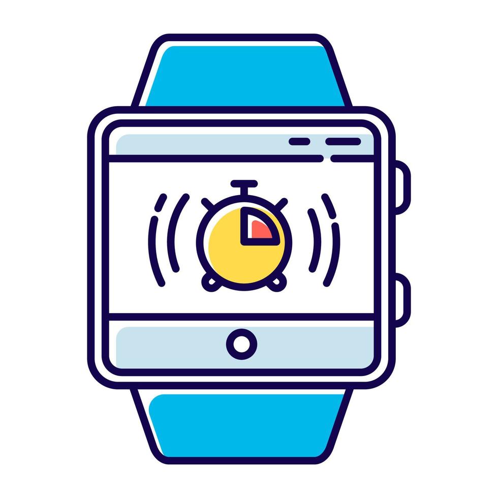 cronómetro fitness tracker función icono de color. capacidad de pulsera de reloj inteligente. dispositivo moderno. temporizador, intervalo partido, cuenta atrás. medición de milisegundos. ilustración vectorial aislada vector